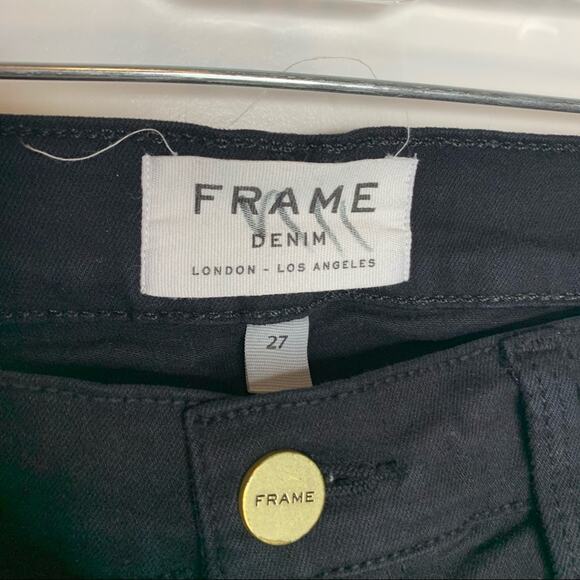 Frame Le Skinny De Jeanne Black Heavily Distressed Skinny Ankle Jeans Size 27 - Picture 3 of 8